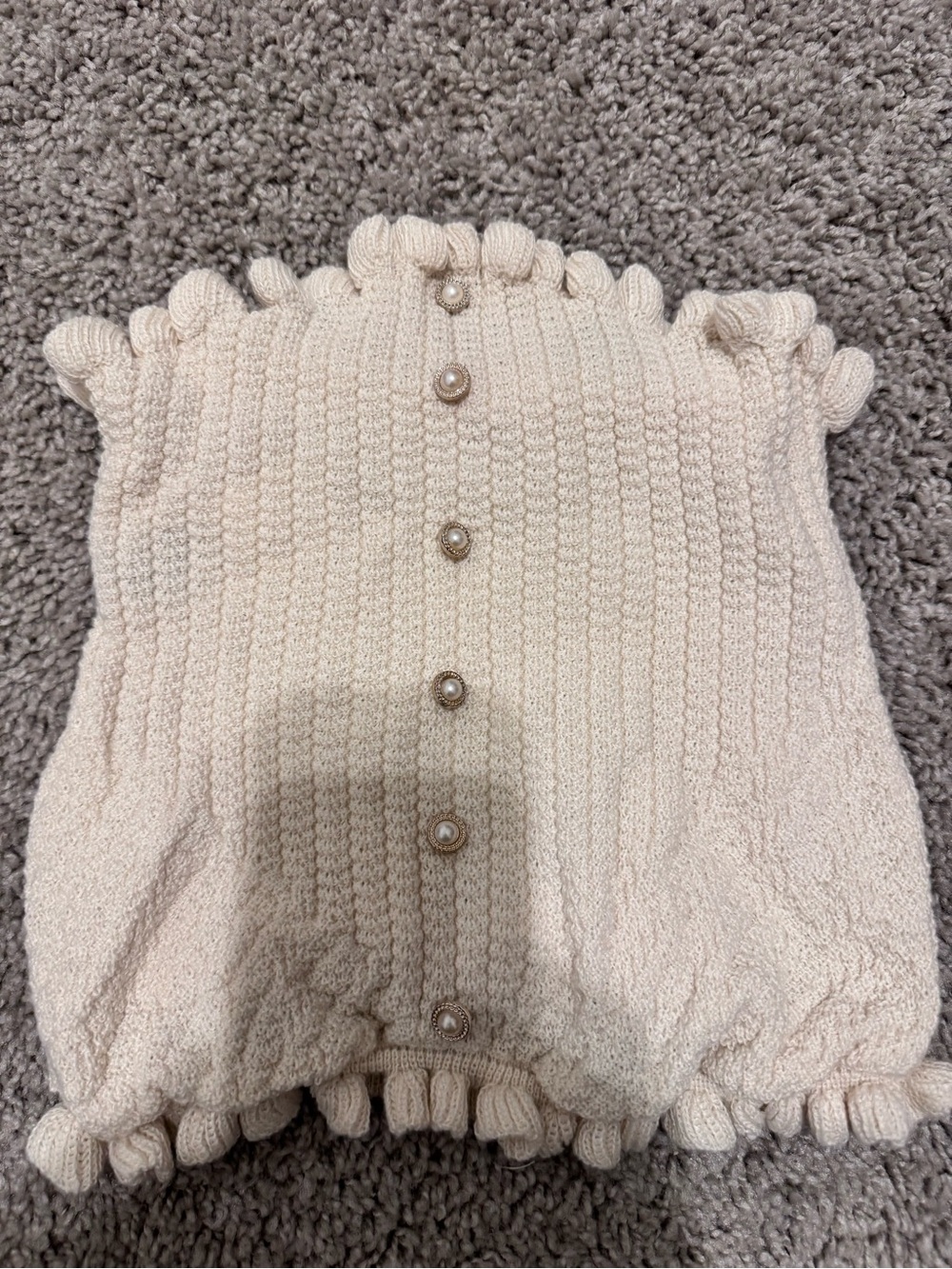 SHEIN Cream Knit Tube Top with Pearl Buttons